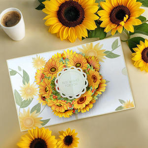 Impresión creativa de papel troquelado anular 3D girasol saludo gracias Pop up flor tarjeta postal - Product Image 2