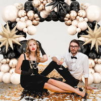 Kit d'arche de guirlande de ballons noir, crème et or rose avec ballons étoiles à effet d'explosion et ballons en latex pour la décoration de fêtes d'anniversaire et de mariages