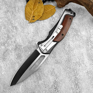 سكين جيب قابل للطي محمول للصيد والتخييم مصنوع من فولاذ 5Cr13Mov وفولاذ 420 مع مقبض خشبي ملون - Product Image 4