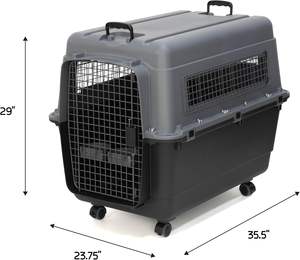 48" Solid Iron Frame Plastic Large Pet Carrier for Dog Travel with Button Closure Outdoor Transport Air <b>Crate</b> and Plastic Tray - Product Image 5