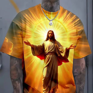 T-shirt homme 100% coton 180 grammes, surdimensionné, imprimé numérique 3D personnalisé, blanc, transfert DTF, t-shirt graphique Jésus-Christ - Product Image 1