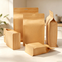 Sachet d'emballage alimentaire personnalisé en papier kraft et feuille d'aluminium, à huit soudures latérales, réutilisable, avec fermeture éclair et fond plat, pour noix, thé, café