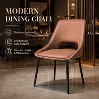 Chaise de salle à manger moderne à dossier incurvé, assise en terracotta rembourrée avec pieds en métal noir pour hôtel et restaurant