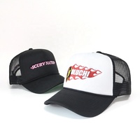 Casquettes de camionneur en mousse personnalisées de haute qualité avec logo brodé en forme de flamme, profil bas, 5 panneaux, chapeaux de sport en maille pour hommes
