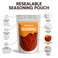 Sachets personnalisés imprimés pour assaisonnements avec fenêtre, refermables à fermeture éclair, pour poudres alimentaires et épices, vente en gros