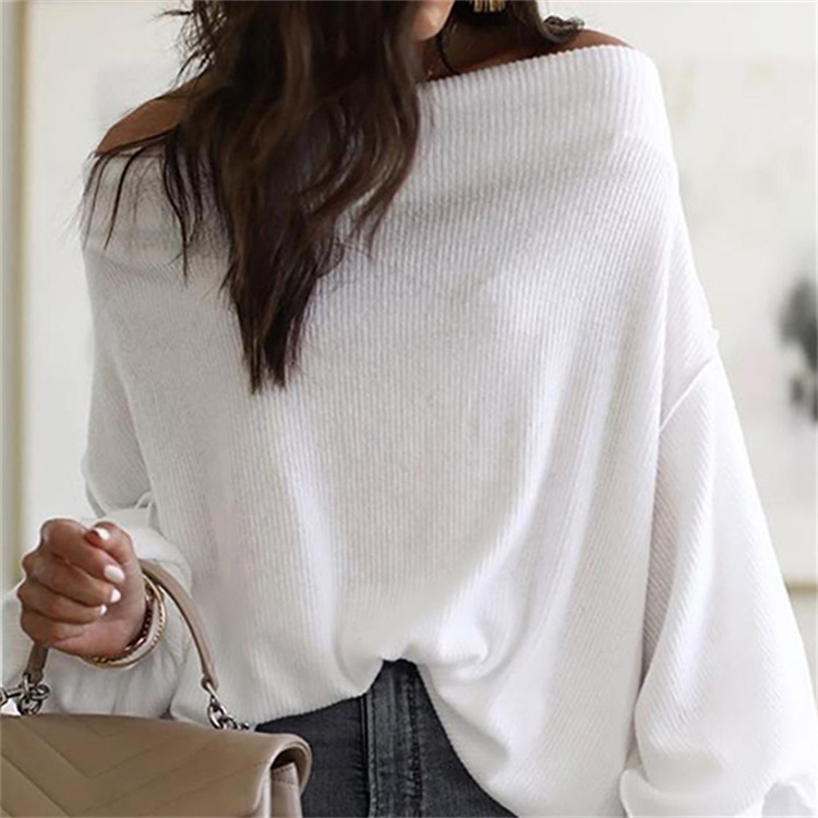 Sexy Batwing Sleeve Simple Design Ribbed Knit Crop Tops knitwear pullover Plus Size long sleeves Women Off Shoulder Sweaters