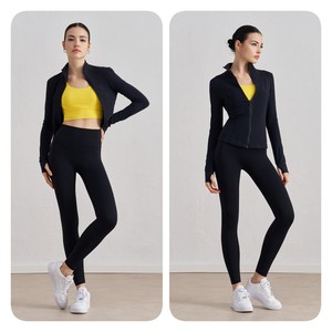 Giacca da corsa per Yoga aderente con cerniera da <span class=keywords><strong>donna</strong></span> in stile <span class=keywords><strong>Brand</strong></span> giacca sportiva con Logo personalizzato - Product Image 5