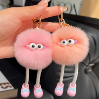 Porte-clés pendentif en peluche douce style coréen, figurine en alliage avec fourrure de lapin, boule de charbon à grande bouche, cadeau pour voiture et sac à dos
