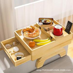 Plateau d'accoudoir de canapé en bois avec tiroir de rangement pour boissons, collations, téléphone portable, table multifonctionnelle pour pouf - Product Image 2