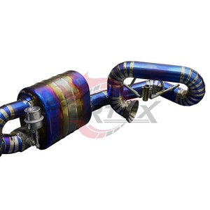 Système d'échappement Vortex Titanium Valvetronic compatible avec Porsche 911 Carrera 991 GT3 4.0, silencieux de course avec embouts bleus brûlés en forme de tranches. - Product Image 5