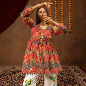 <b>Women</b> Indian Pakistani Set Printed Polyester <b>Kurta</b> Palazzo Embroidered Button Front Long Sleeve Quick Dry Loose Fit Festival - Product Image 1