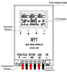 Controlador de carga solar Dual USB 20A Interruptor automático 12V/24V con protección contra sobrecarga Tipo MPPT para RV/Barco - Product Image 4
