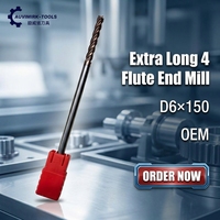 Fraise à queue extra longue à 4 cannelures 6*40*6D*150L, revêtement TiSiN, pour usinage CNC de cavités profondes