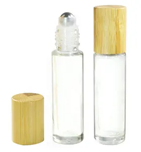 Essentiële Olie Parfum 10Ml 15Ml Heldere Transparante Roll Op Glas Roller Fles Met Bamboe Deksel En Rollen