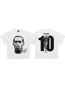 Adriano 2025 nouveau T-shirt homme lourd Double fil 300g pur coton Football Star imprimé Design T-shirt blanc - Product Image 2