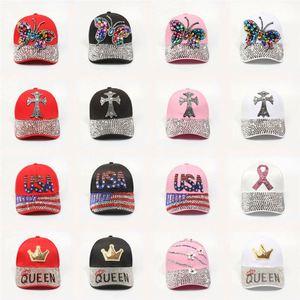 Casquette de baseball ajustable en gros, style mode, avec strass effet diamant et protection solaire, modèle trucker à croix, pour le sport, le denim et le style cowboy - Product Image 1