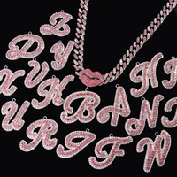 Gran oferta, labios helados, cursiva, 26 letras, nombre, colgante, collar, Hip Hop, Bling, Bling, personalizable, collar con letras de la joyería de la letra del A-Z