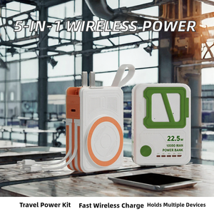 Batterie externe sans fil 10000 mAh 22,5 W, kit chargeur portable avec entrée AC Type-C et support de câble pour le voyage - Product Image 2
