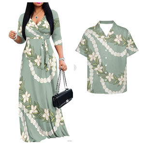 Vintage Partnerlook-Outfits für Paare, passendes Set für Sie und Ihn, Damen lässiges langes Maxikleid mit Taschen, Herren Hawaiihemd - Product Image 4