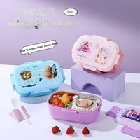 Boîte à bento portable en acier inoxydable 304 avec compartiments, motif ours et dinosaure, pour micro-ondes, conteneur de stockage alimentaire