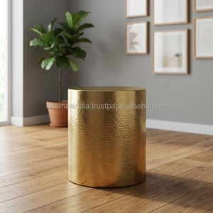 Chaman India Antique Brass Coffee Table with <b>Stool</b>/Ottoman Home Furniture for Living Room Durable Metal - Product Image 2