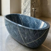 Baignoire sur pied en marbre bleu faite à la main, moderne et écologique, pour hôtels et villas, prix usine