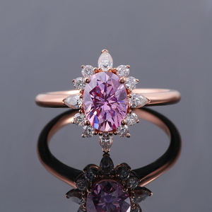 Provence Jewelry Custom Gold 10K 14K 18K Oval Cut Classic Pink Moissanite Pass Diamond Tester GRA Anillo de compromiso para mujeres y hombres - Product Image 1