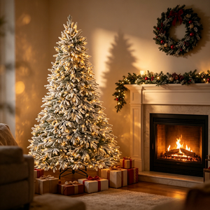 <span class=keywords><strong>Sapin</strong></span> de Noël artificiel en PVC+PE de qualité supérieure, effet neige tombante, feuillage vert dense avec flocons légers, lumières LED blanc chaud - Product Image 1