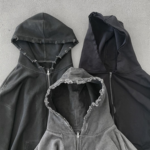 <span class=keywords><strong>Felpa</strong></span> da <span class=keywords><strong>uomo</strong></span> <span class=keywords><strong>con</strong></span> cappuccio in Denim lavato nero <span class=keywords><strong>con</strong></span> <span class=keywords><strong>Zip</strong></span> acida Casual francese spugna Vintage tinta unita per <span class=keywords><strong>felpa</strong></span> autunnale - Product Image 1
