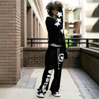 Ensemble de sweats à capuche zippés surdimensionnés à épaules tombantes, brodés, en tissu épais délavé à l'acide, style streetwear, pour l'hiver, personnalisé par fabricant OEM