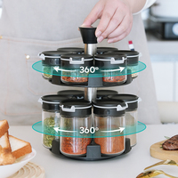 Organizador Giratorio de Especias de Acero Inoxidable 360° con Juego de Frascos de Vidrio de Doble Apertura para Condimentos, para Despensa