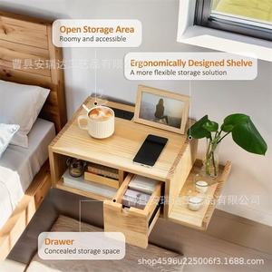 Mesita de noche flotante de madera, estante de almacenamiento montado en la pared con cajón para dormitorio - Product Image 2