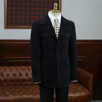 Veste Safari Vintage pour Homme en Mélange de Laine Texturée, Veste de Chasse à 4 Poches, Coupe Slim, Style Rétro, Blazer Casual Business