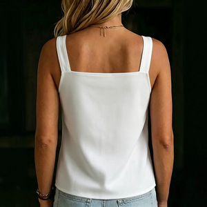 Ropa Minimalista Europea y Americana para Mujer, Top de Poliéster Doblado con Cuello Cuadrado, Botones de Madera y Abertura Lateral, Color Sólido - Product Image 3