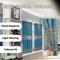 Rideaux Bleus Élégants à Broderie Florale Style Européen, Voilages Isolants Personnalisables Écologiques Toutes Saisons 100%