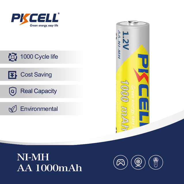 Rechargeable NiMH Battery 1000mAh Medical Grade 1000 Cycles Stable Discharge CE Certified for Cameras Remotelectronics