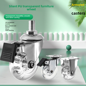 Silent PU Transparent Furniture Casters Heavy Duty Swivel <b>Wheels</b> with Brake <b>for</b> <b>Tables</b> and Cabinets - Product Image 1