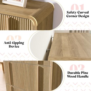 Meuble à <span class=keywords><strong>chaussures</strong></span> autoportant en chêne naturel cannelé avec 3 tiroirs basculants et étagère réglable pour entrée et couloir - Product Image 4