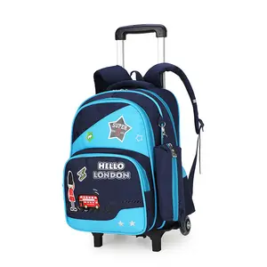 New Cartoon Schoolbags Backpack with Wheels Trolley for Teenager Children Student Portable Convenient Kids School Bags