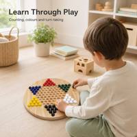 Jeu de dames chinoises rond en bois avec billes colorées, jeu de société familial pour enfants et adultes, cadeau d'anniversaire ou de vacances