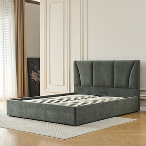 Cama con Sistema de Elevación a Gas y Amplio Espacio de Almacenamiento Debajo de la Cama - Cama Plataforma Tapizada en Lino Gris con Cabecera Alta - Product Image 5