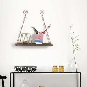 Estante colgante de pared flotante con cuerda, marco de madera individual de estilo nórdico con cuentas, estantes flotantes de cuerda oscilante colgante - Product Image 3