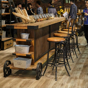 Marco de metal Diseño de cocina al aire libre Pub rústico Comedor High Top Long Narrow Rectangular comedor <span class=keywords><strong>Mesa</strong></span> de Bar de madera - Product Image 1