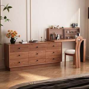 Dressing <b>Table</b> And Chest Of Drawers Combined Oak Wood Extendable Bedroom <b>Makeup</b> Vanity With Storage Cabinet - Product Image 2