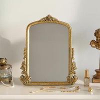 Miroir à cadre en bois de style baroque vintage européen Miroir de dressing arqué sculpté Miroir de table mural pour chambre à coucher
