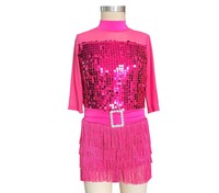 Costumes de danse pour filles, robe de danse à paillettes rose bonbon adorable pour enfant, robe à franges, costumes de danse de ballet à paillettes pour enfants