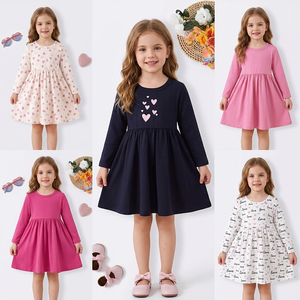 Robe courte pour bébé fille, en polyester/coton écologique, à manches bouffantes, imprimé animal, col rond, silhouette droite, pour l'automne - Product Image 1