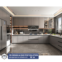 Projet d'appartement Armoire de cuisine Shaker gris Armoires de cuisine modernes et îlot Espagnol Islas Meubles de cuisine en forme de U