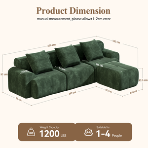 Modern High-Density Foam <b>Sofa</b> with Pocket Springs Meroow MS1 244cm Large Sectional for UK Living Room - Product Image 4