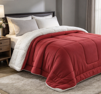 Couette Sherpa Cobedrom Queen Size avec rembourrage en polyester, couverture réversible en laine d'agneau (rouge)